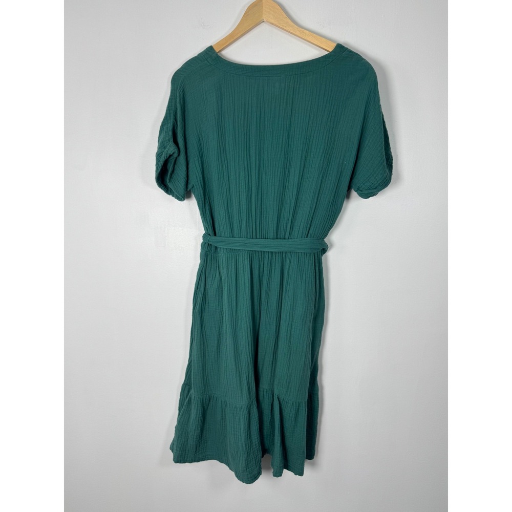 Boho Gap Womens Medium Tall Gauze Mini Dress Teal Green‎ V-Neck Tiered Belted - Picture 2 of 11